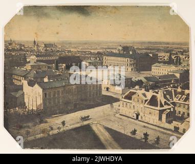 Varsovie. Vue de la tour lanterne de l'église évangélique de la confession d'Augsbourg de la Sainte Trinité vers le Plac Saski (actuellement Plac Józefa Piłsudskiego). Beyer, Karol (1818-1877), photographe Banque D'Images