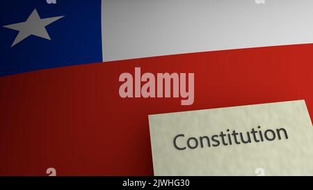 Représentation du texte de la Constitution au-dessus du drapeau du Chili. 3d rendu Banque D'Images