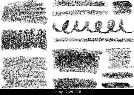 Ensemble de frottis de charbon de bois à motif vectoriel audacieux dessiné à la main. Illustration de Vecteur