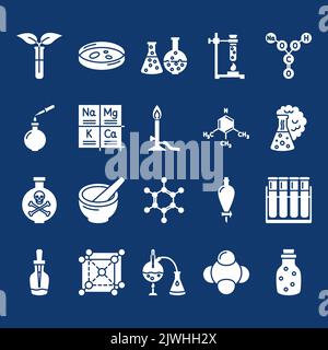 Icône de la chimie en style glyphe. Équipement et symboles de laboratoire chimique. Illustration vectorielle. Illustration de Vecteur