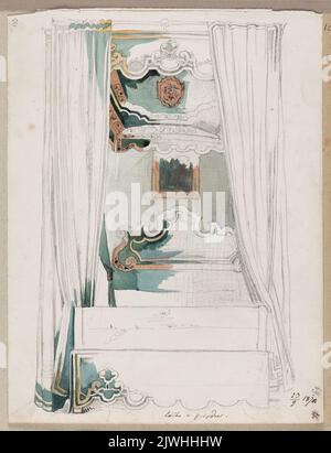 Etude d'un lit avec la canopée; verso: Deux études d'une femme, croquis de la figure d'un homme. Czachórski, Władysław (1850-1911), dessinateur, dessinateur Banque D'Images