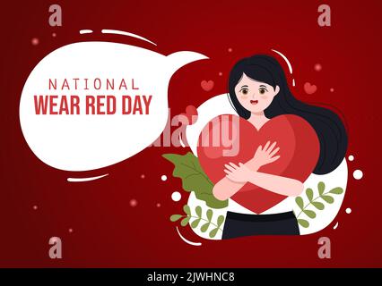 Modèle National Wear Red Day on 7 février dessin manuel de dessin animé dessin animé de dessin animé pour informer les femmes de la conception de maladies cardiaques Illustration de Vecteur