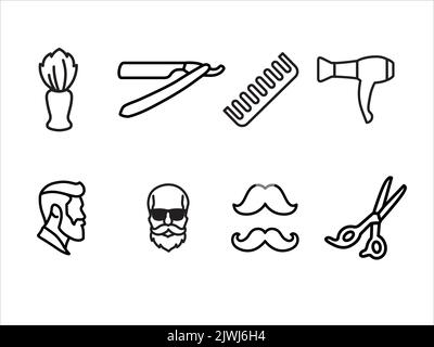 Jeu d'icônes de barbershop. Silhouettes de barbier isolées sur fond. Illustration vectorielle pour la conception de pages Web et d'applications mobiles. Illustration de Vecteur