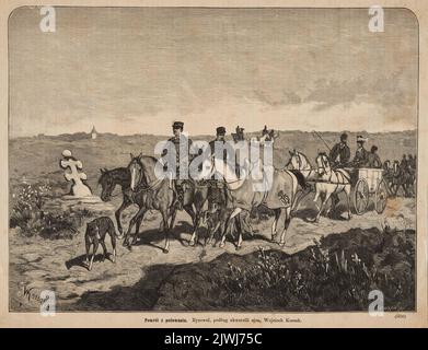 Reproduction du dessin: Wojciech Kossak (1856-1942), revenant d'une chasse; de: `Kłosy', 1874, 1, no 88 ou 1877, 2, non 88. Kłosy (Warszawa ; drzeworytnia ; 1865-1890), imprimerie, Kossak, Wojciech (1856-1942), dessinateur, dessinateur, Juliusz Kossak (1824-1899), dessinateur, Caricaturiste, Poianowski, Kazimierz (fl. 1876-1896), graveur Banque D'Images