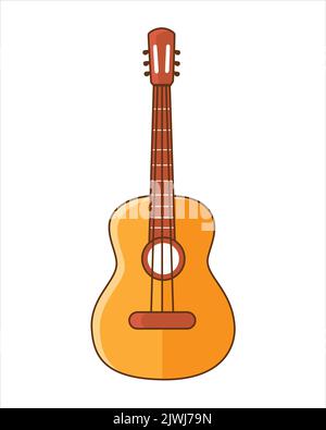 Guitare classique. Guitare acoustique. Silhouette. Instrument de musique à cordes. Style de dessin animé vectoriel plat sur un arrière-plan isolé. Illustration de Vecteur