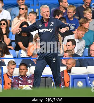 03 sept 2022 - Chelsea v West Ham United - Premier League - Stamford Bridge West Ham Manager David Moyes pendant le match au Stamford Bridge photo : Mark pain / Alamy Live News Banque D'Images