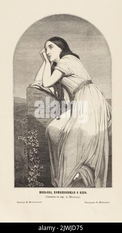 Mignon pondering sur le ciel (Mignon aspirant au ciel). Szumacher, I. (Petersburg ; zakład graficzny ; ca 1860-1870), imprimerie, Unknown, graphiste, Scheffer, Ary (1795-1858), peintre Banque D'Images