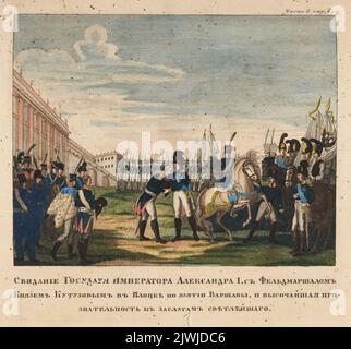 Rencontre de Tsar Alexander I et du maréchal Kutuzov à Płock après la saisie de Varsovie. Inconnu, artiste graphique Banque D'Images