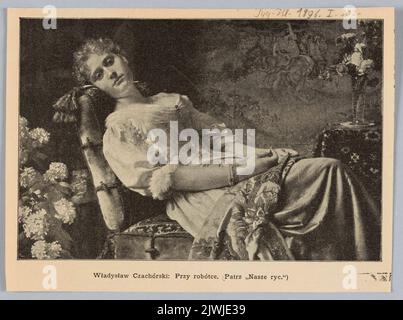 Reproduction d'une peinture: Władysław Czachórski (1850-1911), Working ; from: 'Tygodnik Ilustrowany' 1896(i)303. Tygodnik Ilustrowany (Warszawa ; czasopismo ; 1859-1939), éditeur Banque D'Images