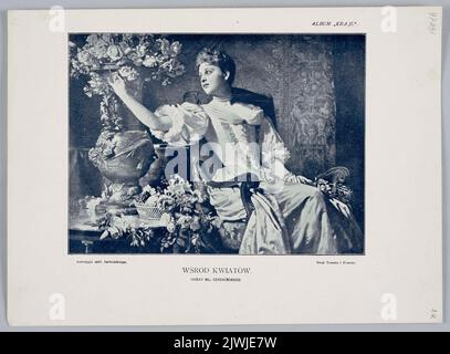 Reproduction d'une peinture: Władysław Czachórski (1850-1911), entre fleurs ; feuille de la série Album de 'Kraj', `Kraj' 1906. Trenke & Fusnot (Petersburg ; drukarnia ; fl. XIX/XX sec.), imprimerie, Jabłoński, T. i Spółka (Cracovie ; zakład reprodukcyjny ; 1890-1926), atelier de reproduction, Kraj (Petersbourg ; czasopismo ; 1882-1909), éditeur Banque D'Images