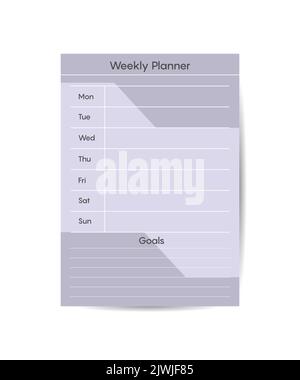 Modèle de planificateur hebdomadaire prêt à être imprimé avec espace pour la liste des tâches, l'horaire, les activités et les rendez-vous Illustration de Vecteur