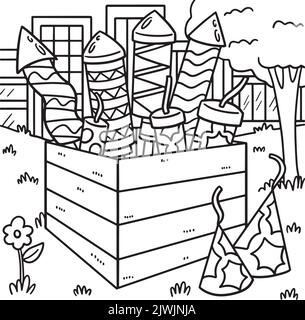 Feux d'artifice de la nouvelle année en page de coloriage Crate pour enfants Illustration de Vecteur