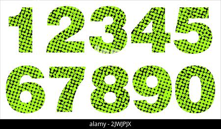 Numéros de demi-teintes verts décoratifs de un à neuf. Jeu de numéros Illustration de Vecteur