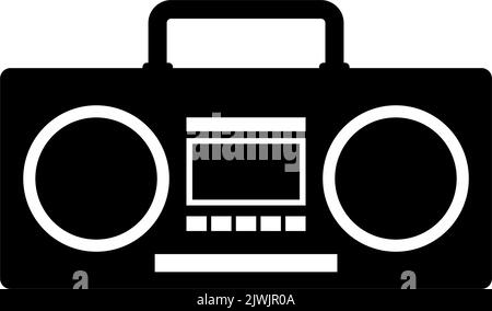 Lecteur de cassettes, Boombox Ghetto Blaster. Illustration de l'icône vecteur plat. Symbole noir simple sur fond blanc. Lecteur de cassette, symbole Boombox d Illustration de Vecteur