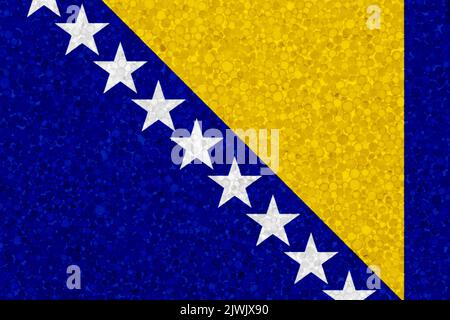 Drapeau de Bosnie-Herzégovine sur la texture de la styromousse. Drapeau national peint sur la surface de la mousse plastique Banque D'Images