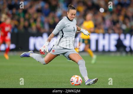 Sydney, Australie. 06th septembre 2022. Kailen Sheridan, du Canada, a donné un coup de pied à l'équipe féminine lors du match amical entre CommBank Matilda (Australia Women) et Canada Women au stade Allianz, Sydney, en Australie, le 6 septembre 2022. Photo de Peter Dovgan. Utilisation éditoriale uniquement, licence requise pour une utilisation commerciale. Aucune utilisation dans les Paris, les jeux ou les publications d'un seul club/ligue/joueur. Crédit : UK Sports pics Ltd/Alay Live News Banque D'Images