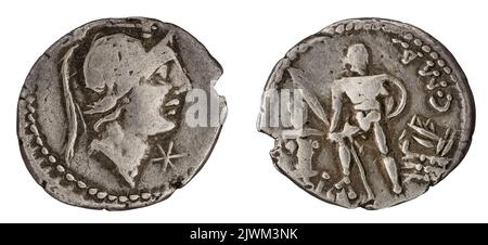 denarius. Publicius Malleolus, C. (fl. 96 c.a. ?; 80 a.C.), responsable monétaire, Republika Rzymska, émetteur Banque D'Images