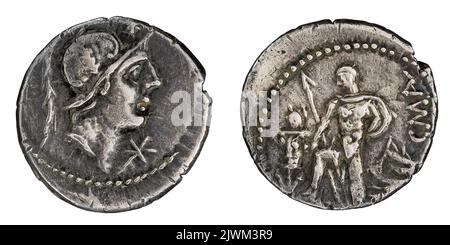 denarius. Publicius Malleolus, C. (fl. 96 c.a. ?; 80 a.C.), responsable monétaire, Republika Rzymska, émetteur Banque D'Images