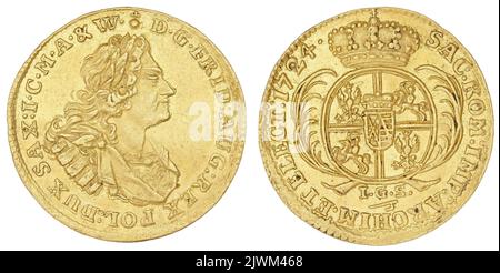 Ducat saxon-polonais. Août II Mocny (król polski ; 1697-1706, 1709-1733), dirigeant, Fryderyk août I (książę elektor Saksonii ; 1694-1733), dirigeant, Schomburg, Johann Georg (fl. Ca 1737), minter Banque D'Images