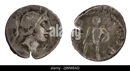 denarius. Publicius Malleolus, C. (fl. 96 c.a. ?; 80 a.C.), responsable monétaire, Republika Rzymska, émetteur Banque D'Images