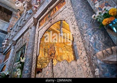 Fresque de la Panagia Ekatontapyliani (également connue sous le nom d'église des 100 portes) dans la ville de Parikia, sur l'île de Paros en Grèce Banque D'Images