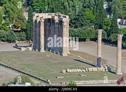 La vue aérienne du Temple de Zeus olympique à Athènes, Grèce Banque D'Images