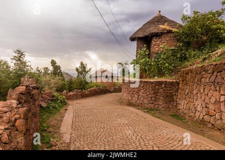 Maisons rondes traditionnelles à Lalibela, en Éthiopie Banque D'Images