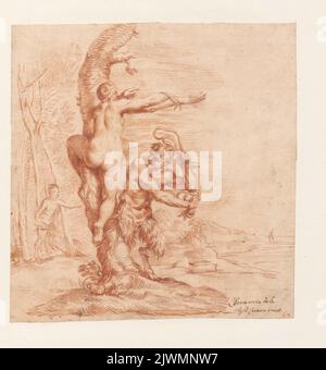 Nymphe grimpant un arbre, fouetté par un satyr. Carracci, Agostino (1557-1602), graphiste, Scaramuccia, Luigi Pellegrino (1616-1680), rapporteur pour avis, caricaturiste Banque D'Images