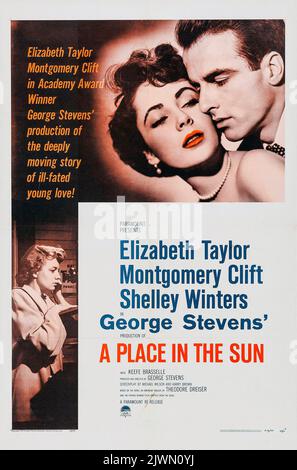 Une place au soleil (affiche de réédition 1959) Élisabeth Taylor et Montgomery Clift. Banque D'Images