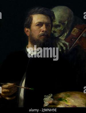 Self-Portrait with Death Playing the Fiddle, Arnold Bocklin, 1872, Alte Nationalgalerie, Berlin, Allemagne, Europe Banque D'Images