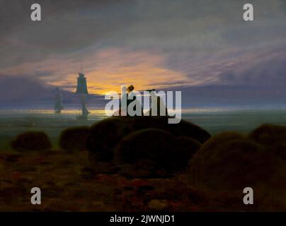 Lune au-dessus de la mer, Caspar David Friedrich, 1822, Alte Nationalgalerie, Berlin, Allemagne, Europe Banque D'Images