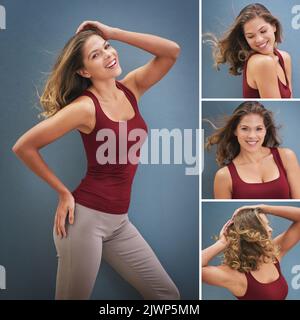 Sa personnalité brille à travers. Image composite d'une jeune femme posant dans le studio. Banque D'Images