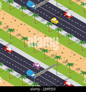 Transport des rues de ville intersection avec maisons et arbres 3D illustration Illustration de Vecteur