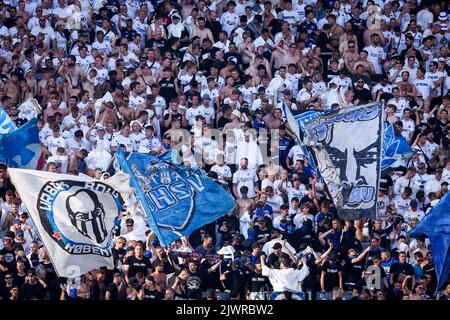 DORTMUND, ALLEMAGNE - SEPTEMBRE 6 : supporters du FC Copenhague lors du match G de la Ligue des champions de l'UEFA entre Borussia Dortmund et le FC Copenhague au parc signal Iduna sur 6 septembre 2022 à Dortmund, Allemagne (photo de Marcel ter Bals/Orange Pictures) Banque D'Images