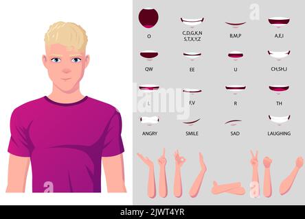 Homme décontracté personnage bouche animation et gestes de main Illustration de Vecteur