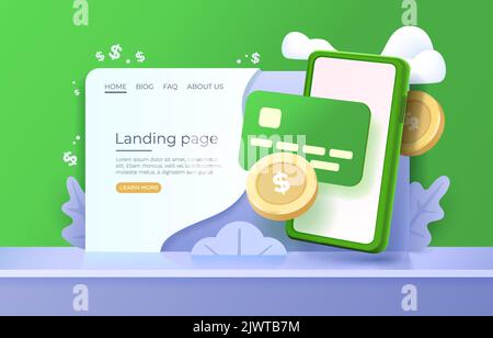 Action de financement de la page d'arrivée, achat mobile de remboursement, affiche de site Web. Illustration vectorielle Illustration de Vecteur