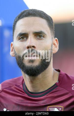 Salerno, Italie. 05th septembre 2022. Dylan Bronn des États-Unis de Salernitana regarde pendant la série Un match entre les États-Unis Salernitana 1919 et Empoli au Stadio Arechi, Salerno, Italie, le 5 septembre 2022. Credit: Giuseppe Maffia/Alay Live News Banque D'Images