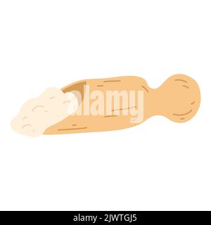 Pelle en bois avec farine de style plat dessiné à la main. Illustration vectorielle des céréales, du sucre, de la poudre, des flocons de noix de coco Illustration de Vecteur