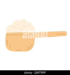 Pelle en bois avec farine de style plat dessiné à la main. Illustration vectorielle des céréales, du sucre, de la poudre, des flocons de noix de coco Illustration de Vecteur