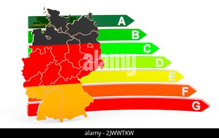 Carte allemande avec indice d'efficacité énergétique, 3D rendu isolé sur fond blanc Banque D'Images