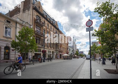 Lodz, Pologne - 7 août 2022: Rue Piotrkowska à Łódź, Pologne Banque D'Images