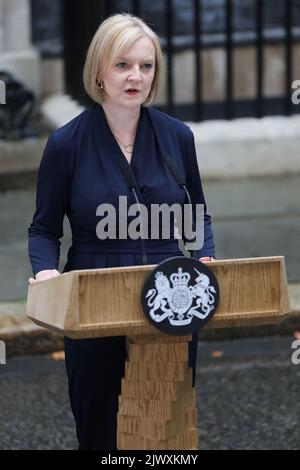 Londres, Royaume-Uni. 06th septembre 2022. Liz Truss prononce son premier discours en tant que Premier ministre le 6th septembre 2022 à Londres. Crédit : Lucy North/Alamy Live News Banque D'Images