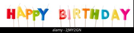 mots joyeux anniversaire fait de bougies d'anniversaire isolé sur fond blanc Banque D'Images