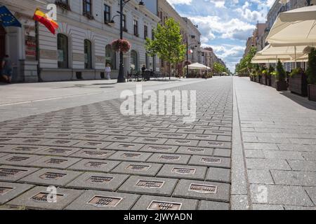 Lodz, Pologne - 7 août 2022: Rue Piotrkowska à Łódź, Pologne Banque D'Images