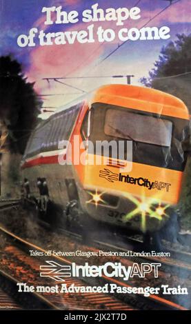 Affiche de British Rail APT, BREL et British Rail Research Division Advanced Passenger train prototype 370006 à Crewe, Cheshire, Angleterre, Royaume-Uni Banque D'Images