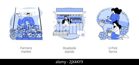 Vente de produits agricoles illustrations vectorielles isolées de dessins animés se Illustration de Vecteur