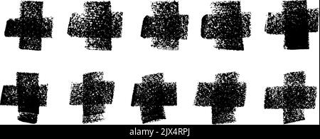 Symboles de croix vectorisés noirs dessinés dans le charbon de bois. Illustration de Vecteur