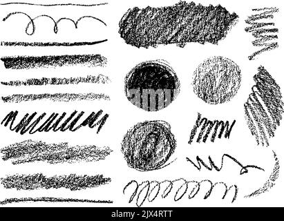 Fines lignes droites et curly de vecteur de charbon de bois. Illustration de Vecteur