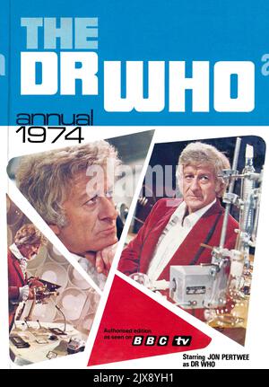 Couverture d'un ancien docteur qui a été annuel à partir de 1974, avec Jon Pertwee comme voyageur de temps. Banque D'Images