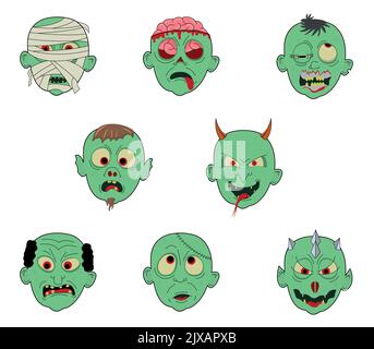 Illustration halloween vecteur vert zombies tête pack Illustration de Vecteur